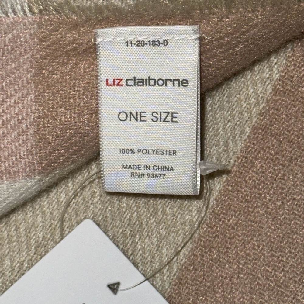 Liz Claiborne Knit Scarf Autumn Plaid Tan Blue Pink NEW - Picture 7 of 7